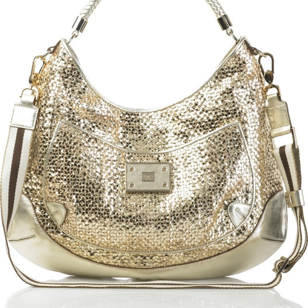 Anya Hindmarch gold woven metallic Osmond bag